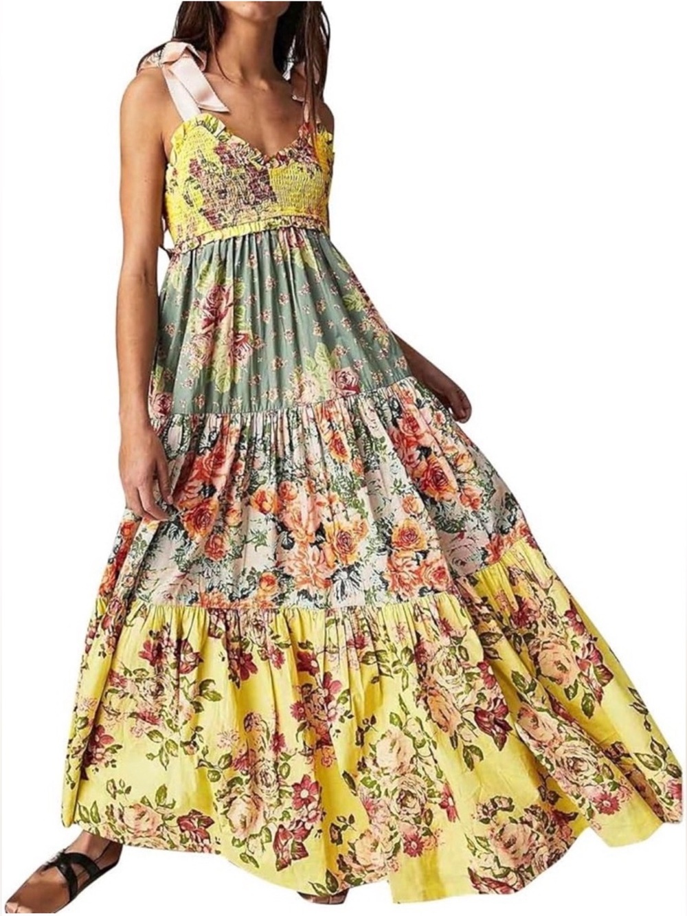 Free People Bluebell Maxi Dress Size L Cottagecore Whimsical Garden Floral Fairy
